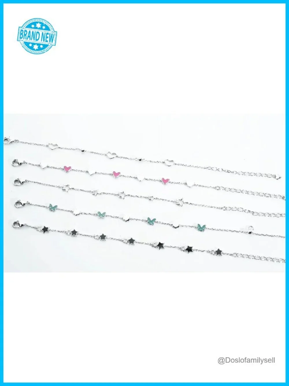 White Gold Plated Star Chain Link Bracelet Stackable Women Gift